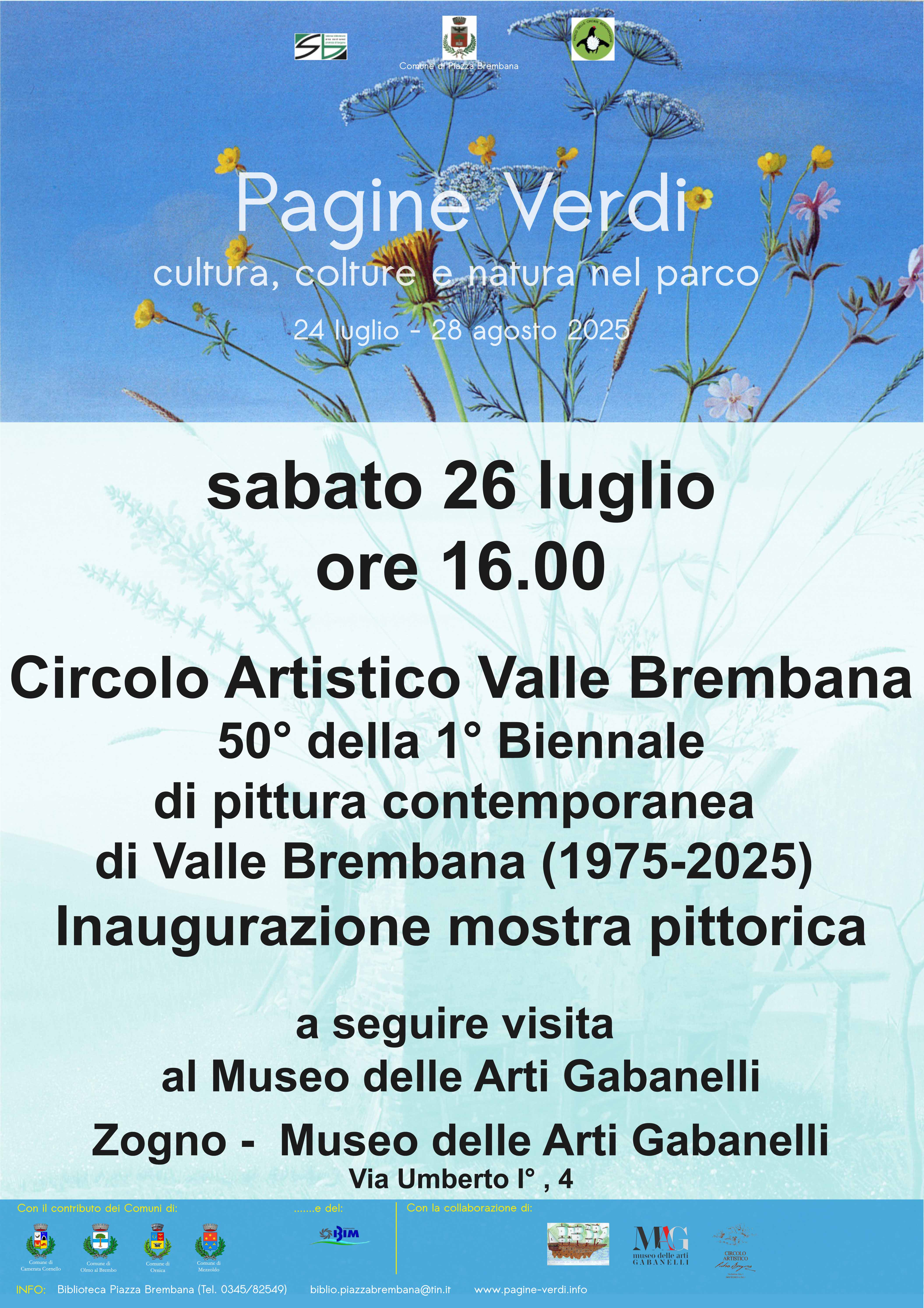 Pagine verdi: cultura, colture e natura nel parco. 50° della prima biennale di pittura contemporanea di valle Brembana (1975-2025). Inaugurazione mostra